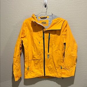 Stio Women's Bright Yellow Raincoat with Blue Details